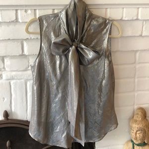 NWOT Ralph Lauren silver sheer metallic blouse 8